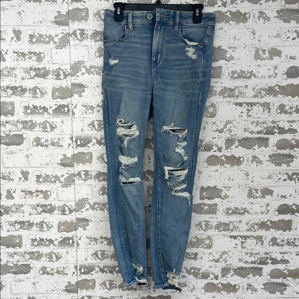 American Eagle Curvy High Rise Distressed Skinny Jeans Size 28W 6 Short